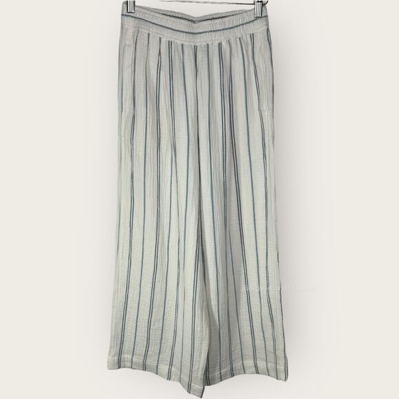 Madewell Untailored Wide-Leg Crop Pant | XXS | White Blue Striped Summer Pants - Picture 1 of 14
